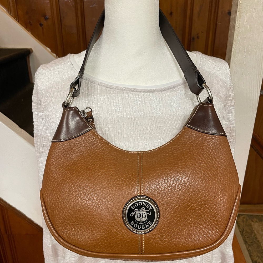 Dooney & Bourke Small Hobo Brown & Tan Leather Shoulder Handbag